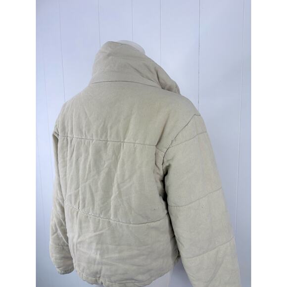 Princess Polly Beige Corduroy Cropped Puffer Jacket Size 0 Zip Front Coat - Picture 9 of 12